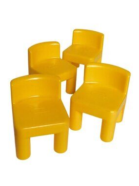 Vtg Little Tikes Dollhouse Furniture Chairs 4 pc Yellow Sturdy Bright Collectors